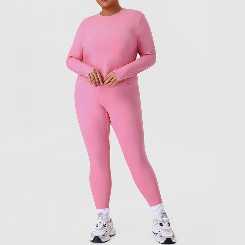 Wholesale plus-size crew neck top + solid-color leggings
