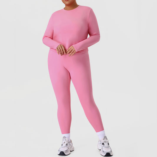 Wholesale plus-size crew neck top + solid-color leggings