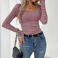 Wholesale Women's Long-Sleeve Top Square-Neck Color-Block Knit Top
