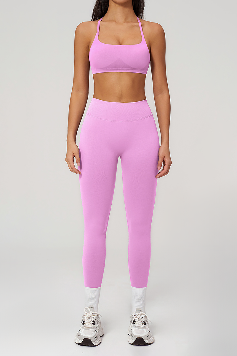 Wholesale Seamless Cross-Back Sports Bra & High-Waist Leggings Set – Naked-Feel Yoga 2-Piece