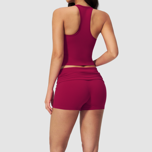 Wholesale women's brushed vest and fold-over hip-lifting shorts set