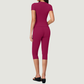 Wholesale Women's Seam-Detail Short Sleeve Crop Top + Mid-Length Shorts Set – Butt-Lifting Yoga Gym Activewear