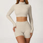 High-Neck Cropped Long Sleeve + Butt-Lifting Shorts 2-Piece Set
