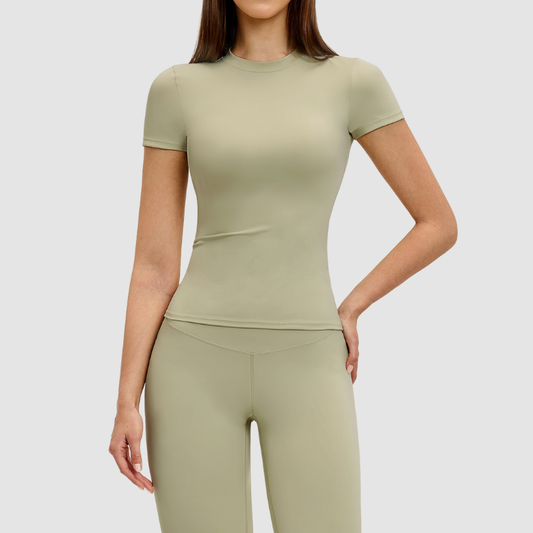 Brushed short sleeve and round neck yoga top