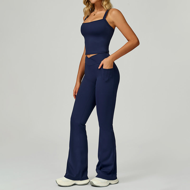 Sangles minces Terle du débardeur + pantalon à jambe évasée 2 pièces