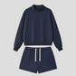Semi-High Neck Top + Drawstring Shorts 2-piece set