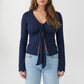 Wholesale Modal-Blend Tie-Front Bow Long-Sleeve Fitted T-Shirt – Elegant Slim-Fit Top