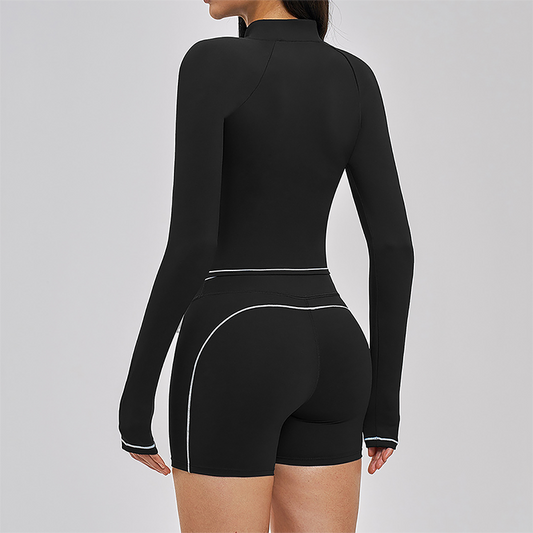 Color blocked Sports jacket+Sport vest+Tight shorts Running fitness 3-piece set