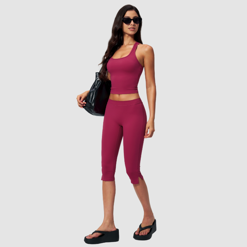 Wholesale Women's I-shape back Vest + Mid-Length Shorts Set - Butt-Lifting Yoga Gym Activewear
