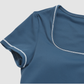 Wholesale Women's Seam-Detail Short Sleeve Crop Top + High-Waist Shorts Set – Butt-Lifting Yoga Gym Activeweare