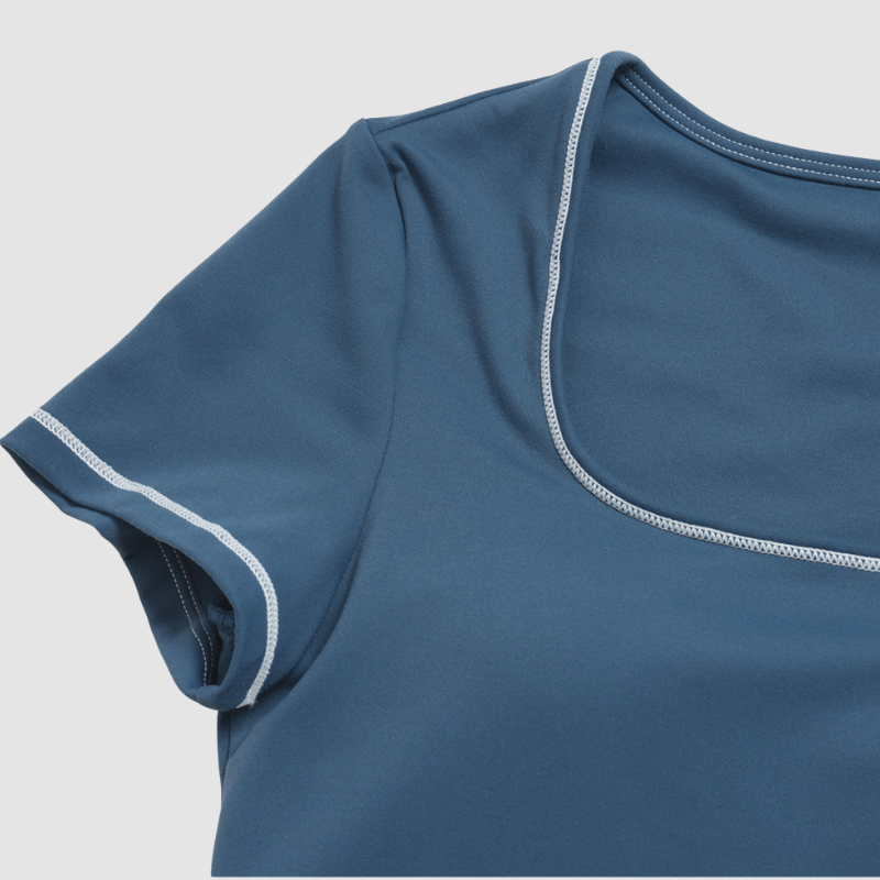 Wholesale Women's Seam-Detail Short Sleeve Crop Top + High-Waist Shorts Set – Butt-Lifting Yoga Gym Activeweare