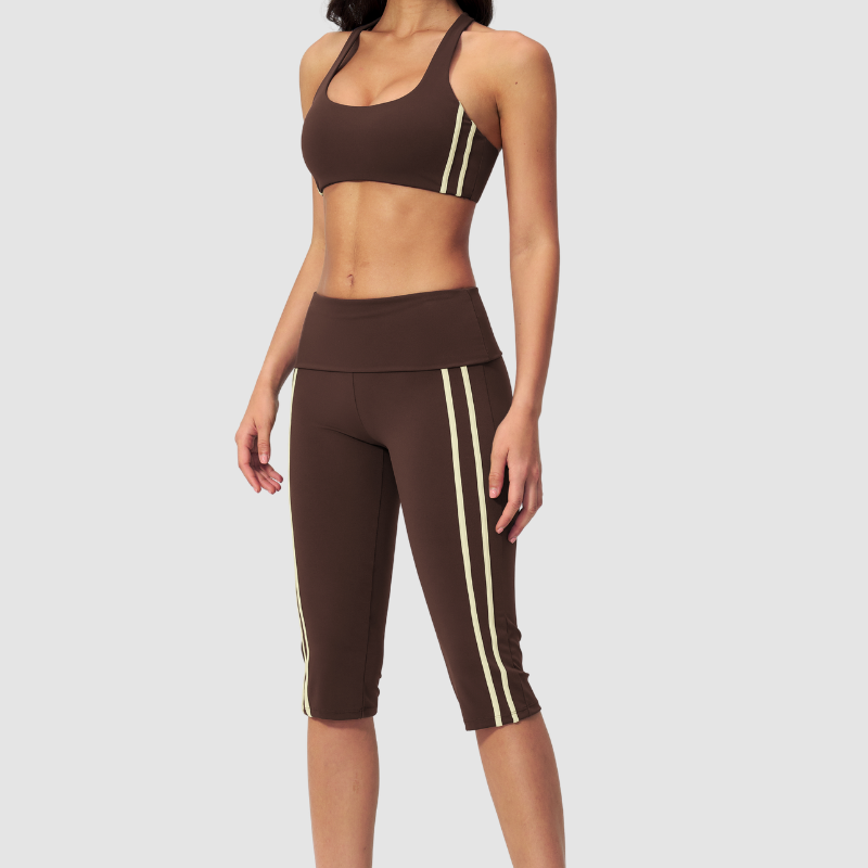 Wholesale Brushed V-Neck Sports Bra & Button-Up Cropped Pants Set
