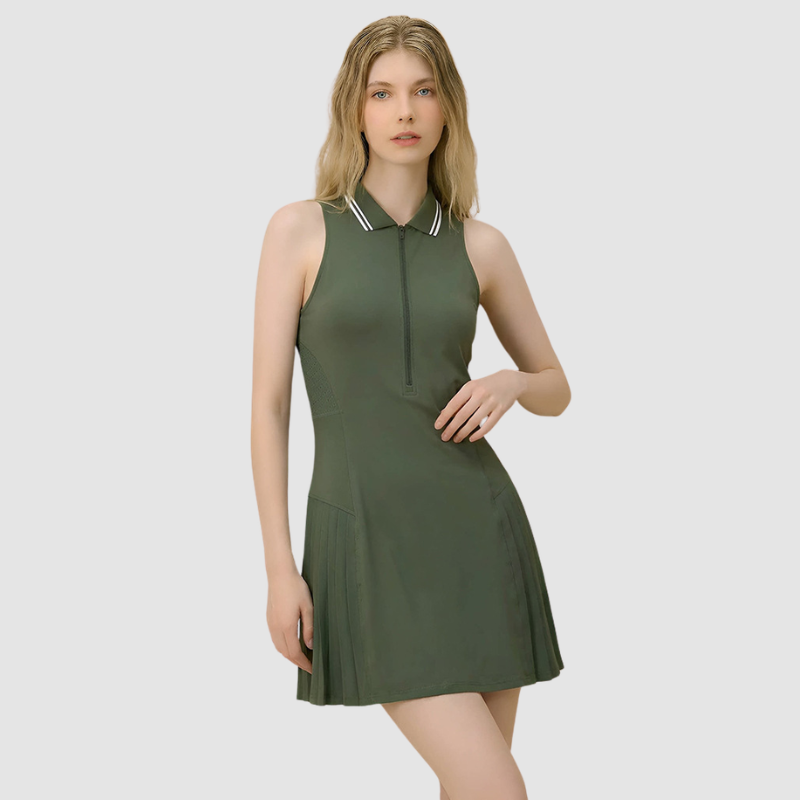 Wholesale Women's Mesh Back POLO Collar Sleeveless Tennis Dress with Shorts