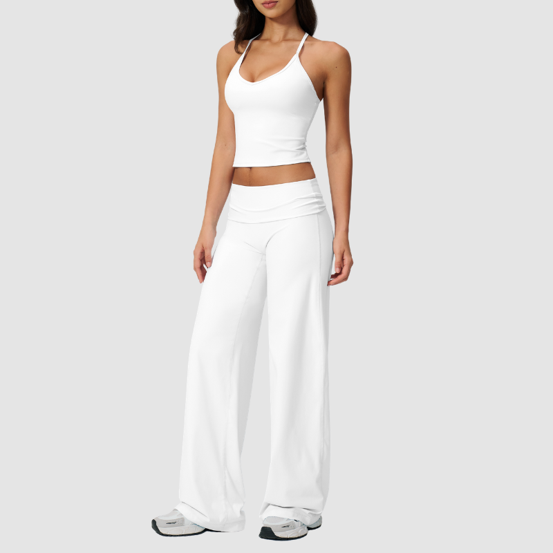 Wholesale Breathable Tank Top& Fold-up High Waist Flare Leggings Set