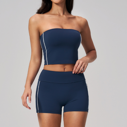 Wholesale Women's Brushed Short Sleeve Crop Top & Mid-Length Leggings Set – Padded Yoga Fitness 2-Piece