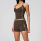 Wholesale Women's Halter V-Neck Color-Block Yoga Set – Slim-Fit Sports Bra & Shorts