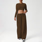 Snug-Fit Cropped Long Sleeves + Loose Drawstring Wide-Leg Pants 2-Piece Set