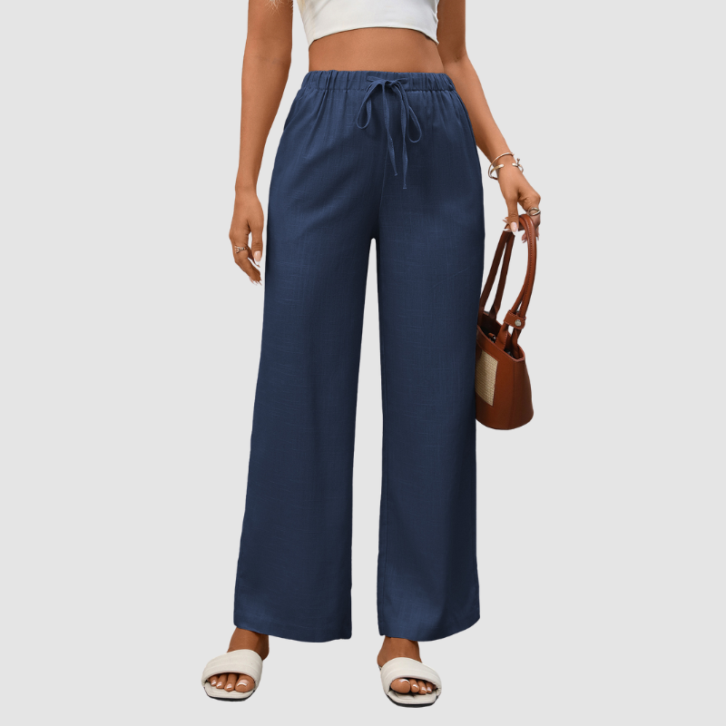 Wholesale solid color high-waisted cotton and linen wide-leg pants
