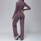 Zippered quick-drying sports jacket+High-waisted wide-leg sweatpants 2-piece set