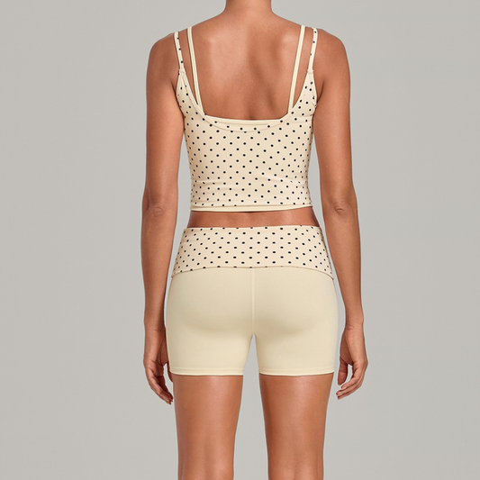 Wholesale Women's Retro Print Double-Strap Yoga Vest+High-waist Shorts Two-Piece Set