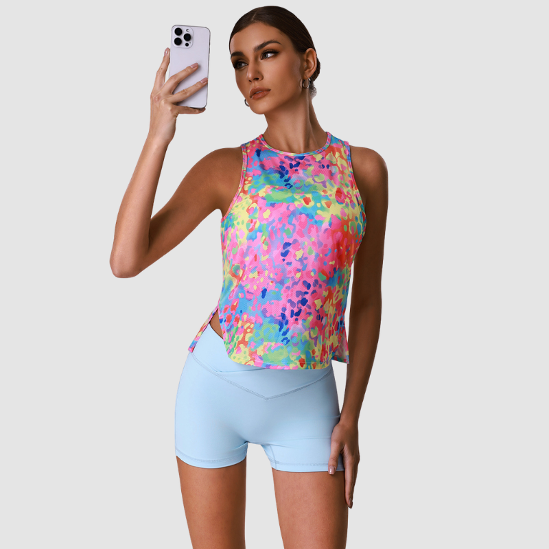 Wholesale Women's Floral Print Ice Silk Tank Top + High-Waist Shorts Set – Gym Yoga Fitness Training Set