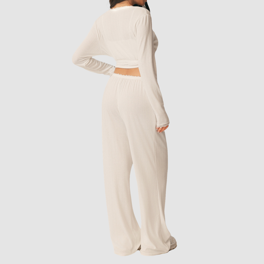 Wholesale Women's 3-Piece Yoga Lounge Set – Padded Cami, Cardigan & Wide-Leg Pants