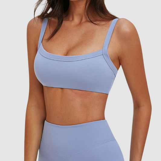 Wholesale Brushed Double-Strap Sports Bra – Open-Back Seam-Detail Yoga Bra with Chest Pad