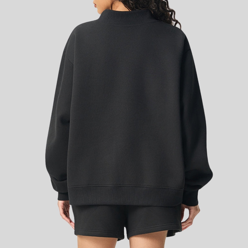 Semi-High Neck Top + Drawstring Shorts 2-piece set