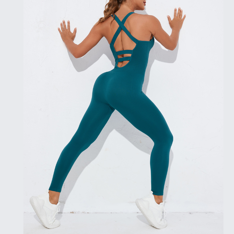 Seamless stretchy yoga bodysuit sports fitness jumpsuit