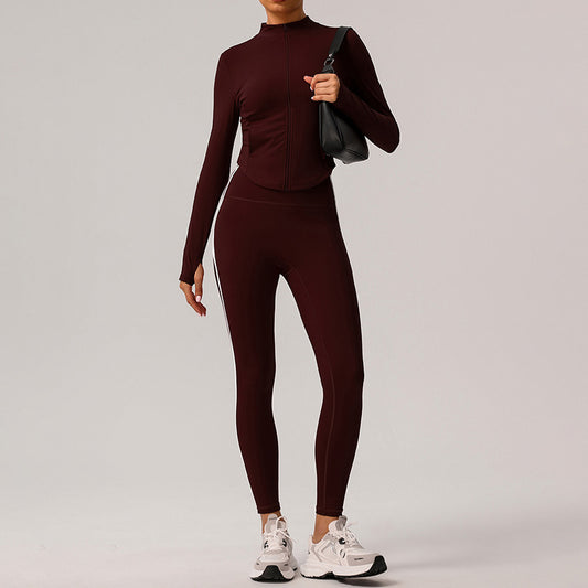 Wholesale Stand-Collar Cropped Jacket + High-Waisted | Wonderxfans bulk activewear