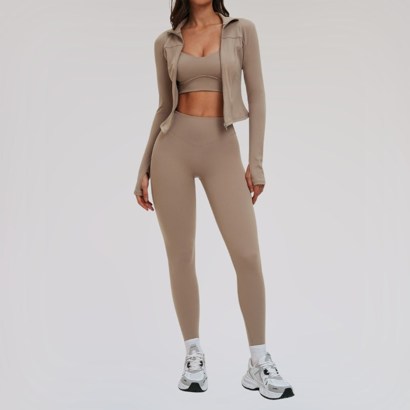Wholesale removable padded bra + leggings + jacket