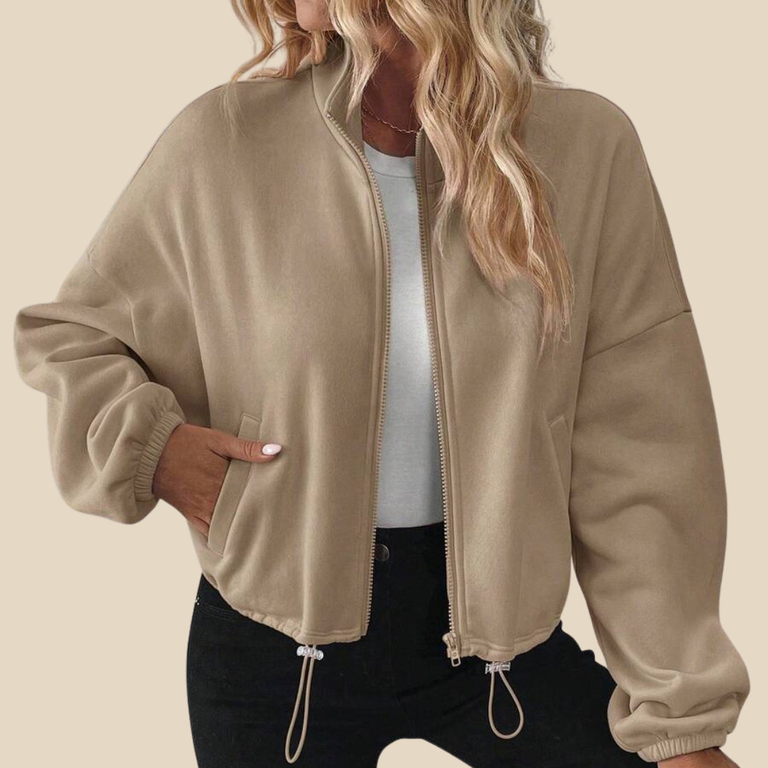 [Women's Casual Activewear] Fleece-Lined Stand-Collar Zip Jacket
