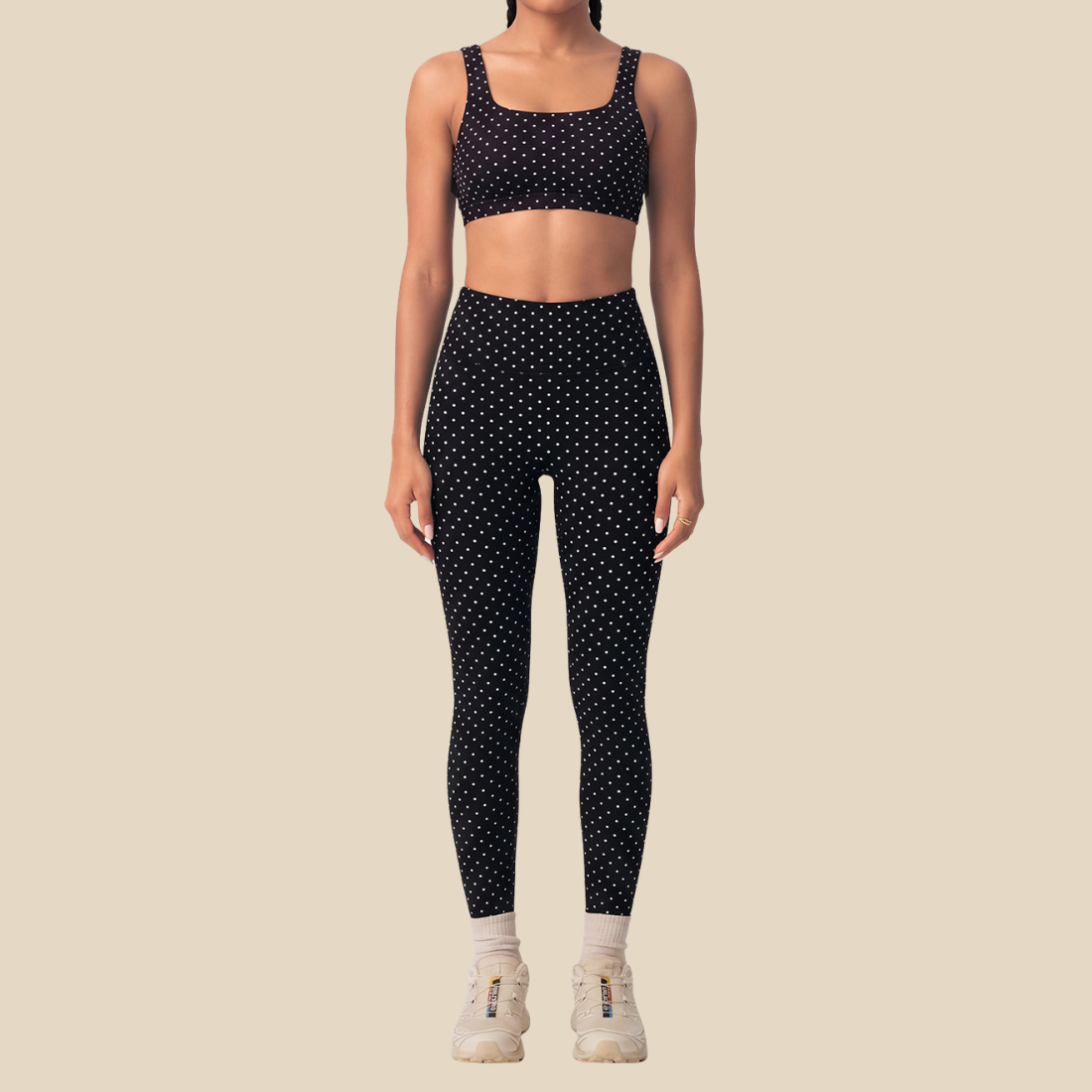 Wholesale Women's Activewear Padded Sports Bra & Polka Dot Nine-Tenths Leggings Set