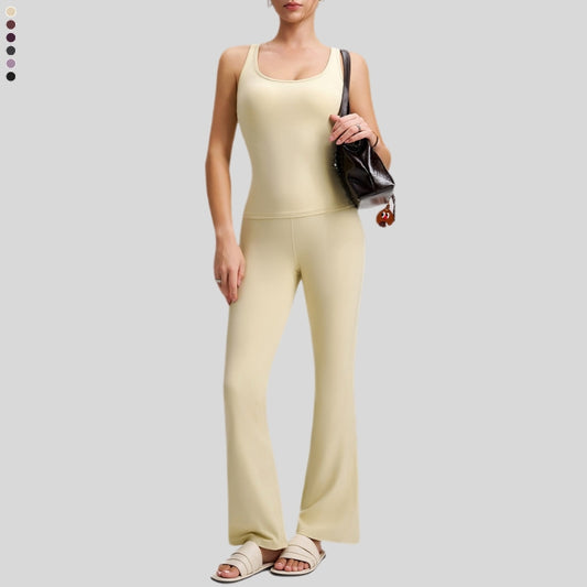 Sleeveless Sports Top + Slim Flare Pants 2-piece set