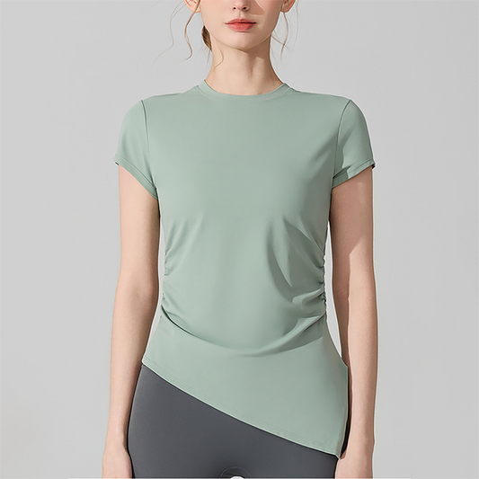 Wholesale Naked-Feel Slit-Hem Short Sleeve Yoga T-Shirt – Slim Fit Sports Top
