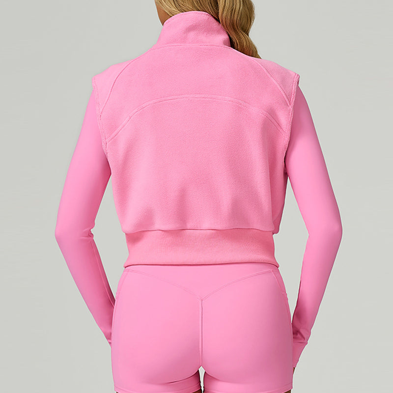 High neck and velvet full zipper sports vest top