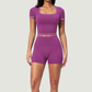 Wholesale Women's Seam-Detail Colorblock Short Sleeve Crop Top – Butt-Lifting Yoga Gym Activewear FDX2036