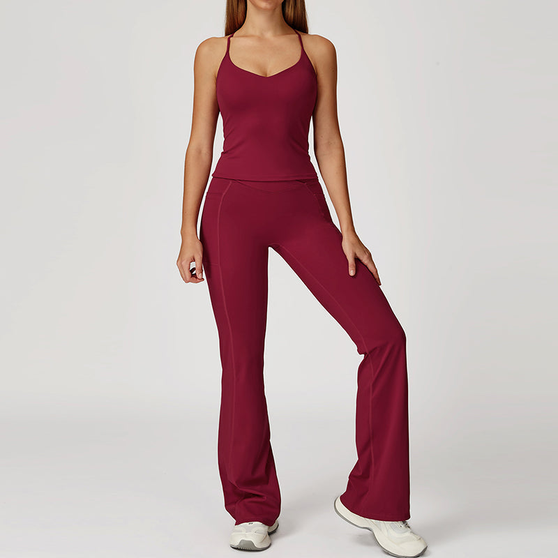 Snug-Fit Tank Top + Flared Leg Pants 2-Piece Set
