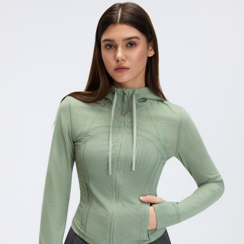 Wholesale mesh hooded yoga jacket