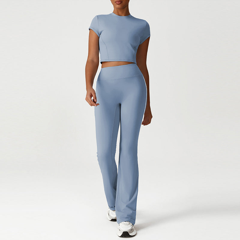 Snug-Fit Cropped T-Shirt + Butt-Lifting Flared Pants 2-Piece Set