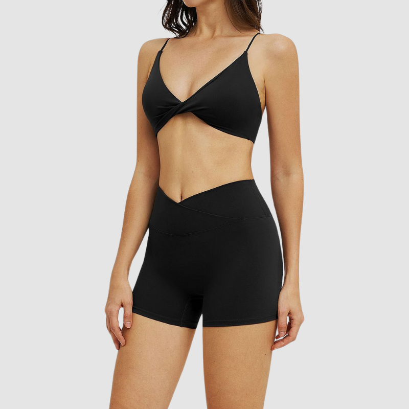 Wholesale thin-strap sports bra + shorts 2-piece set