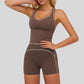 Contrasting racerback tank top+High waisted shorts 2-piece set