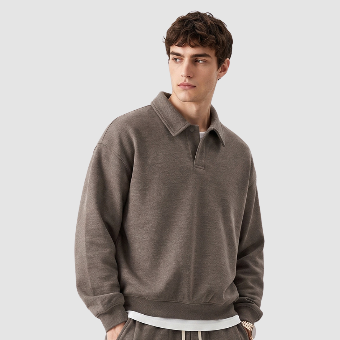 Wholesale Men’s Relaxed Half-Placket Polo Sweatshirt – Cotton Blend
