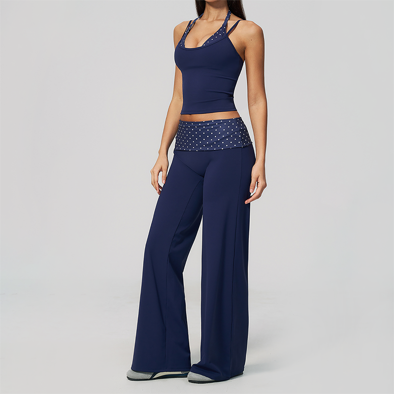 Wholesale Women's Polka Dot & Stripe Yoga Set Tank Top & Wide-Leg Pants w/ Chest Pad