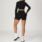 Round-neck long-sleeve high-waist fitted top+High-waist shorts 2-PIECE SET