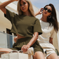 Wholesale Women's Casual Short Sleeve Top & Loose Shorts Athletic Set