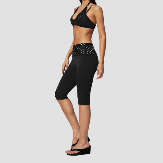Wholesale Women's Polka Dot & Stripe Yoga Set Halter Neck Sports Bra & Capri Pants w/ Chest Pad