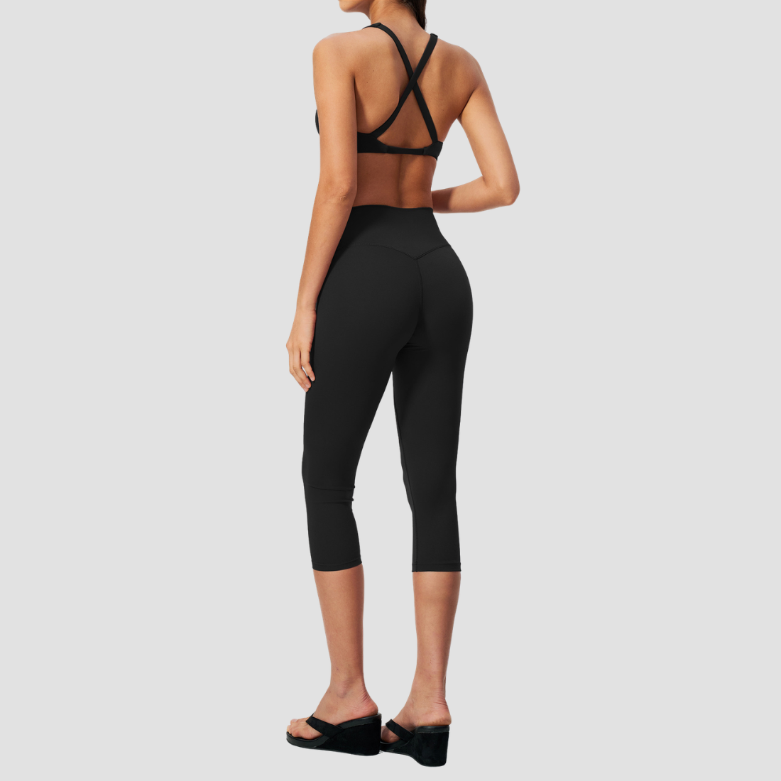 Wholesale Women V-Neck Crisscross Back High Waist Butt Lift Cropped Pants Sports Set