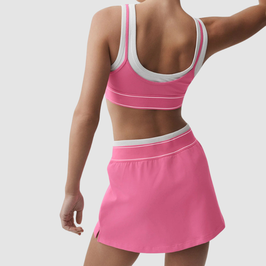 Wholesale Women's Contrast Stripe Halter Bra & Tennis Skirt Set – Sporty Two-Piece