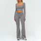 Slim-fitting long-sleeved top + High-waisted flared pants 2-piece set